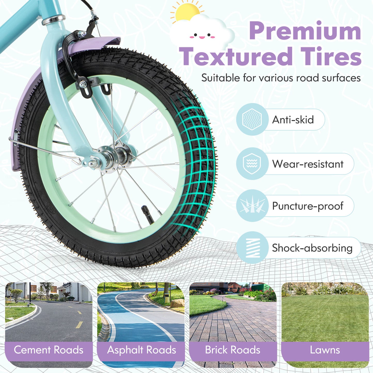 Kids Bike with Adjustable Handlebar and Saddle Purple-14 Inches Kids Crystal