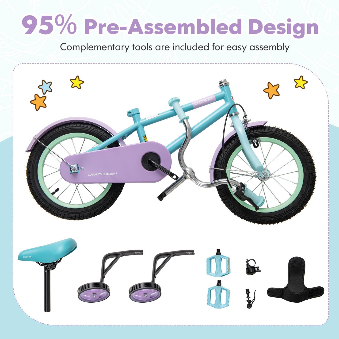 Kids Bike with Adjustable Handlebar and Saddle Purple-14 Inches Kids Crystal
