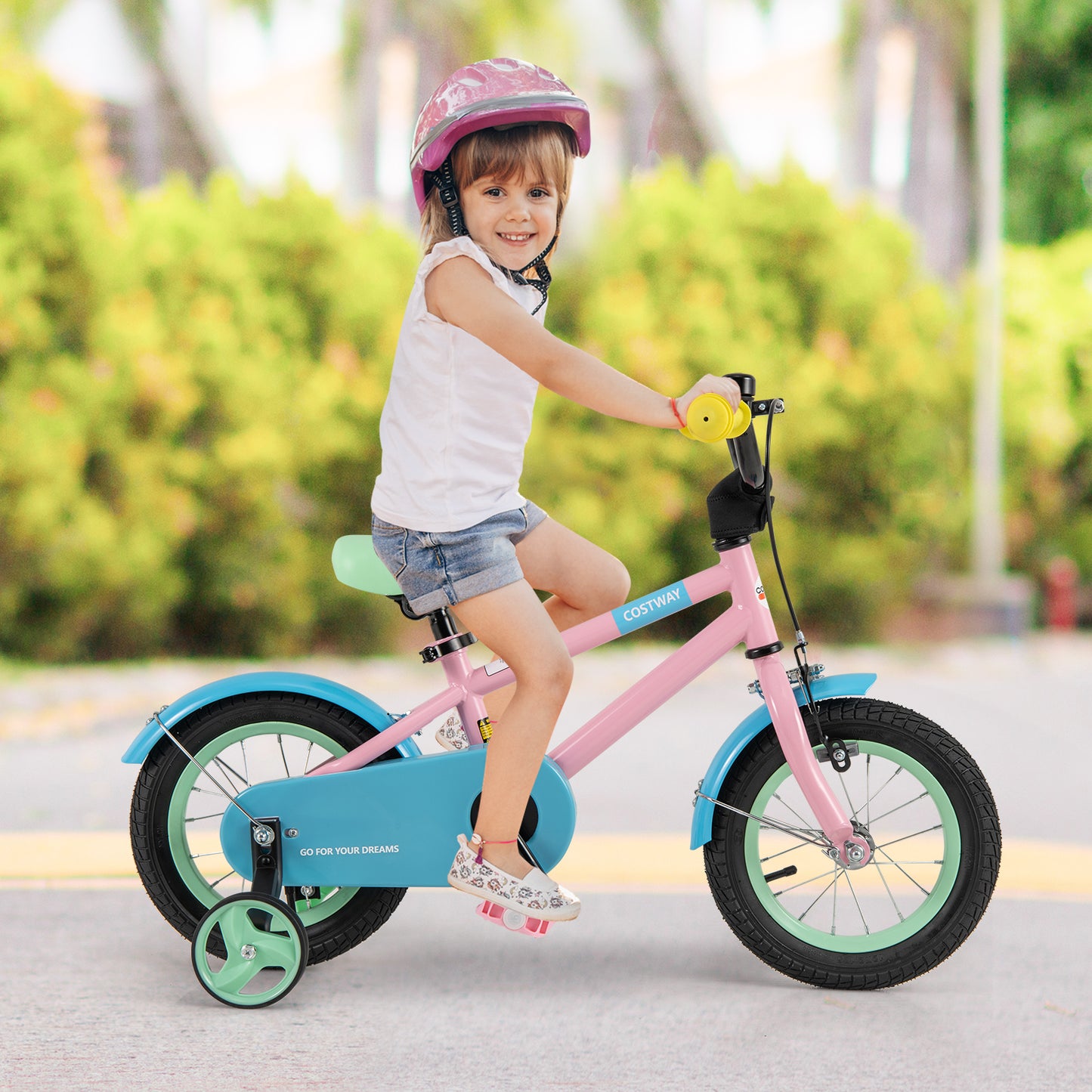 Kids Bike with Adjustable Handlebar and Saddle Pink-12 Inches Kids Crystal