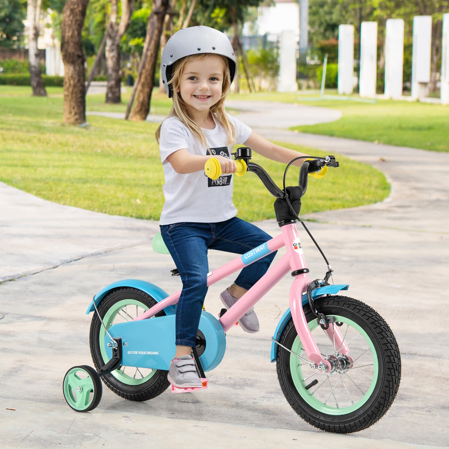 Kids Bike with Adjustable Handlebar and Saddle Pink-12 Inches Kids Crystal