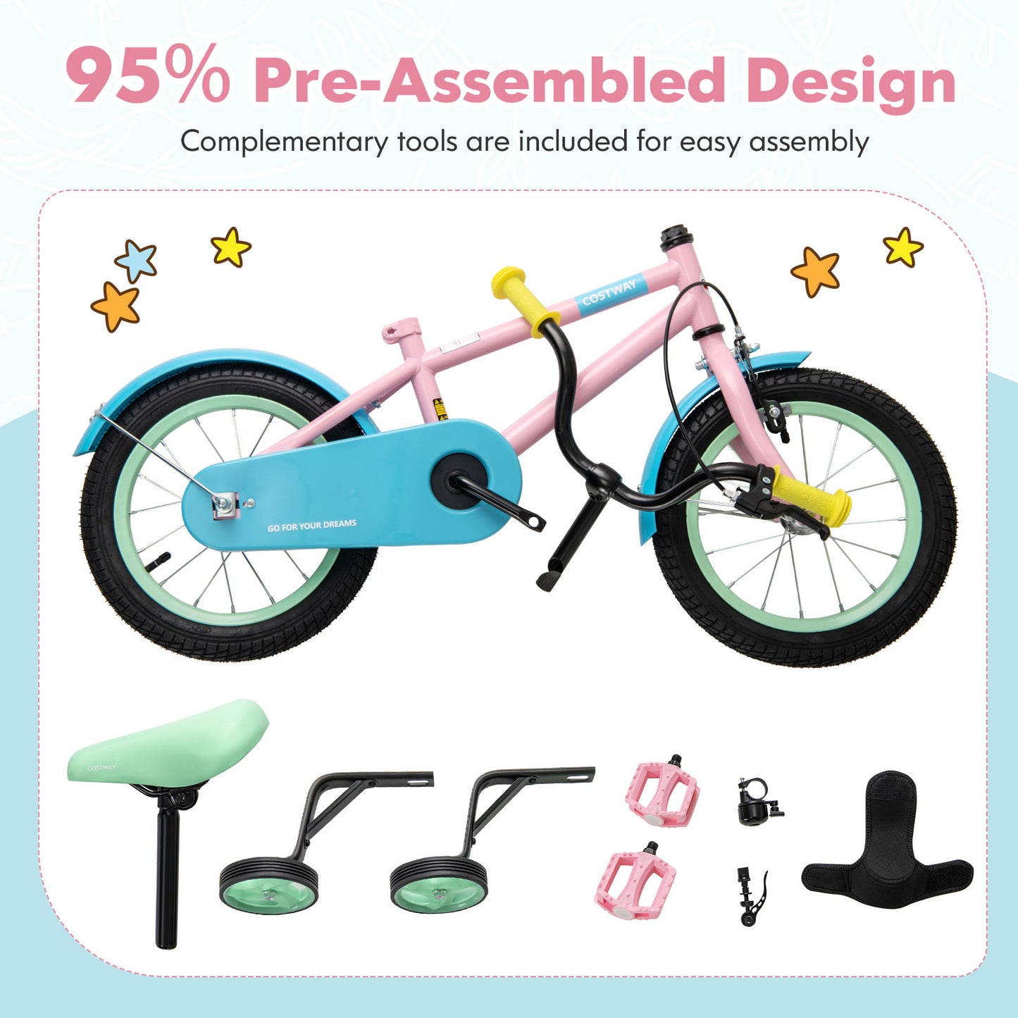 Kids Bike with Adjustable Handlebar and Saddle Pink-12 Inches Kids Crystal