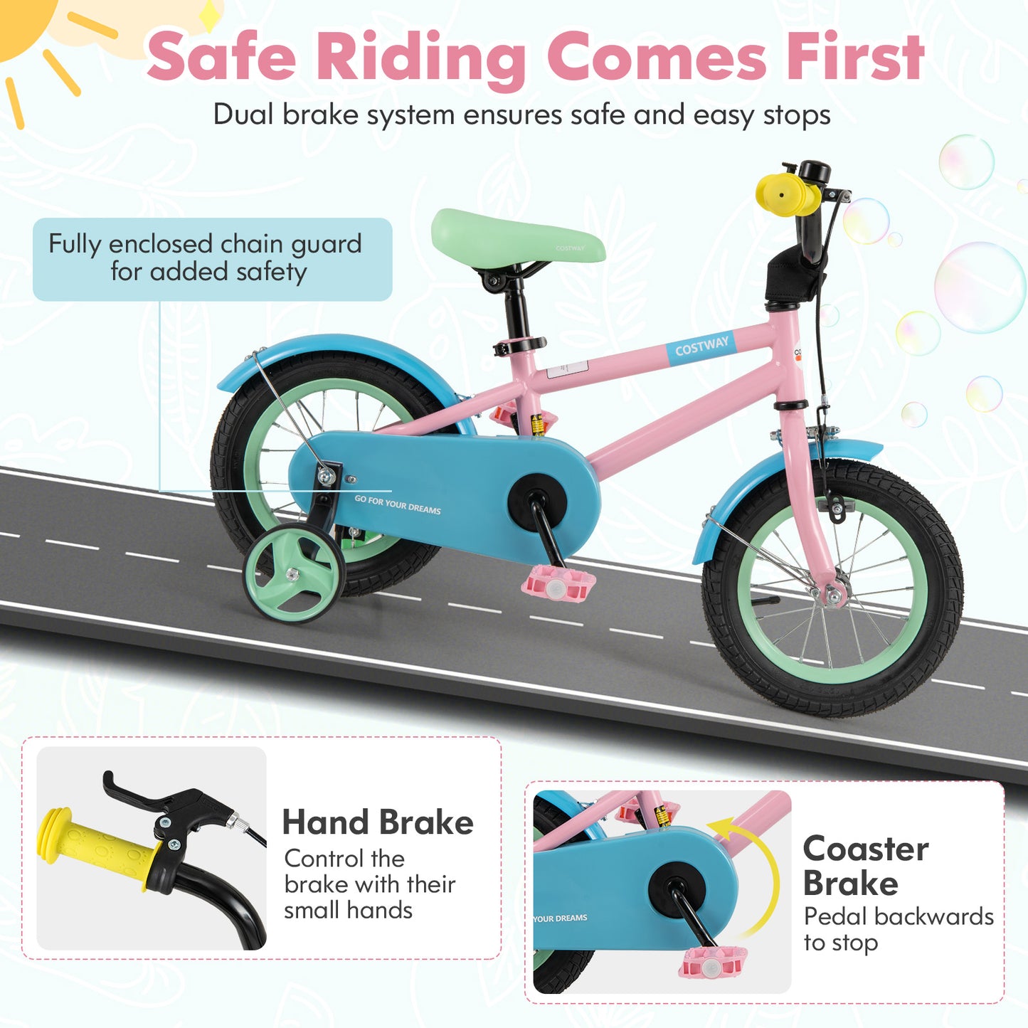 Kids Bike with Adjustable Handlebar and Saddle Pink-12 Inches Kids Crystal