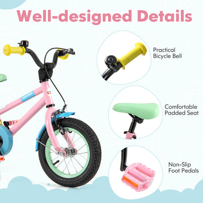 Kids Bike with Adjustable Handlebar and Saddle Pink-12 Inches