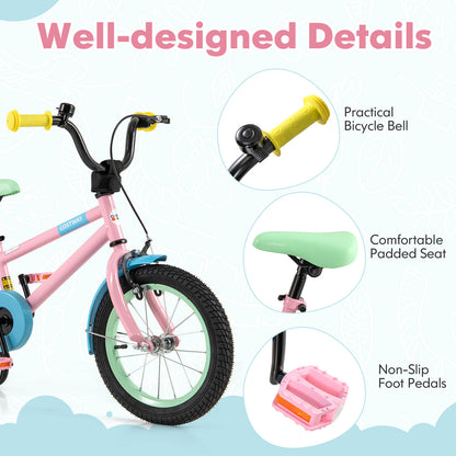 Kid's Bike with Adjustable Handlebar and Saddle Pink-14 Inches