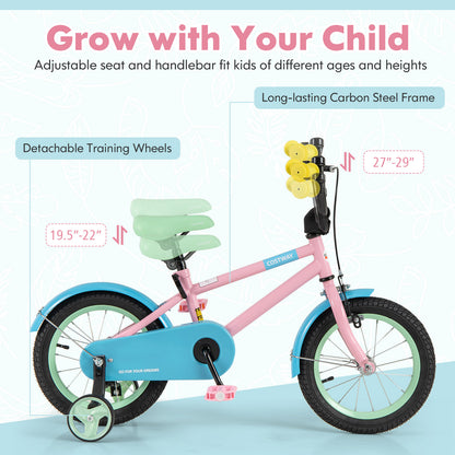 Kid's Bike with Adjustable Handlebar and Saddle Pink-14 Inches