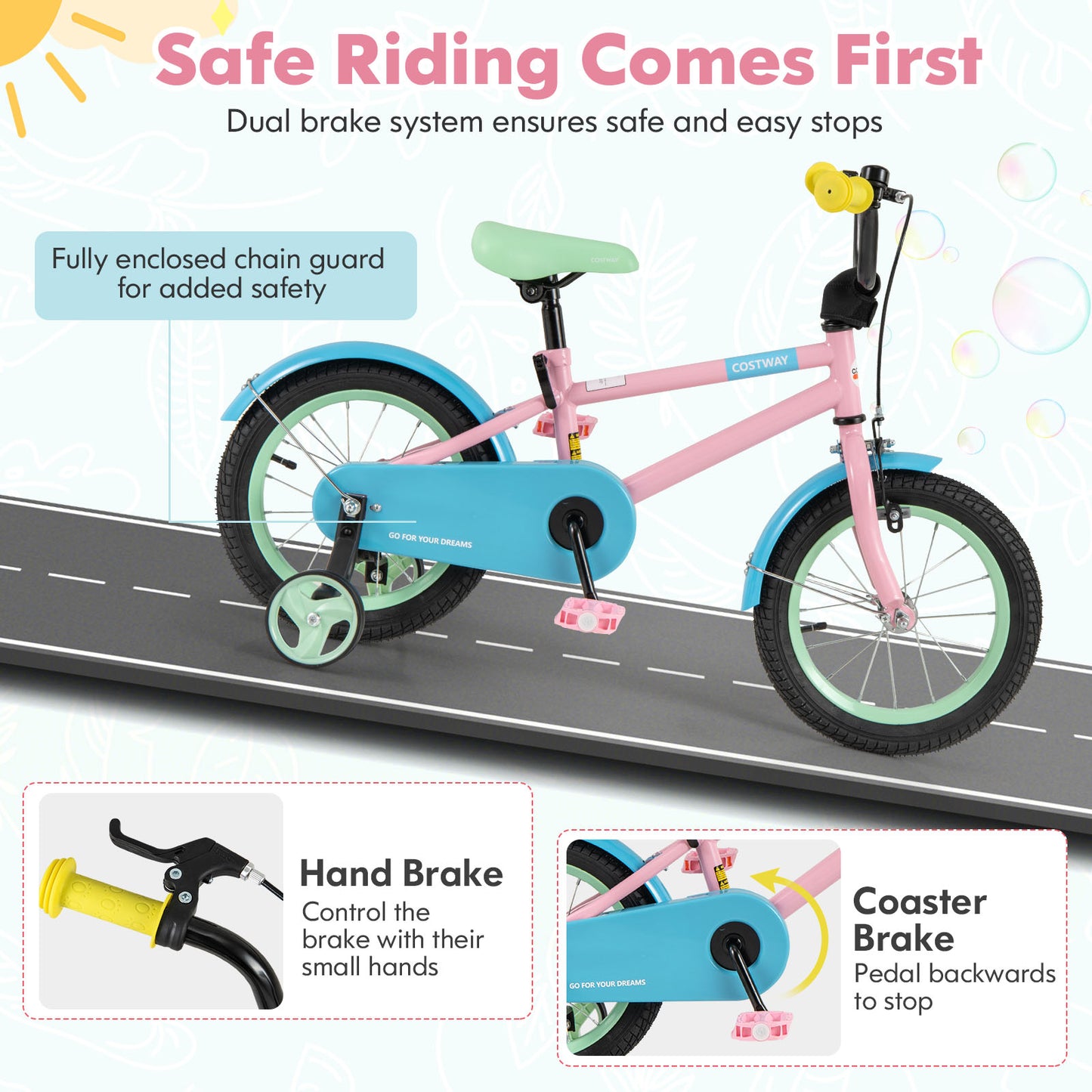 Kid's Bike with Adjustable Handlebar and Saddle Pink-14 Inches Kids Crystal