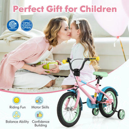 Kid's Bike with Adjustable Handlebar and Saddle Pink-14 Inches