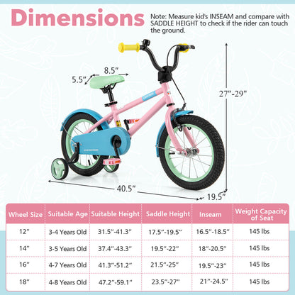 Kid's Bike with Adjustable Handlebar and Saddle Pink-14 Inches