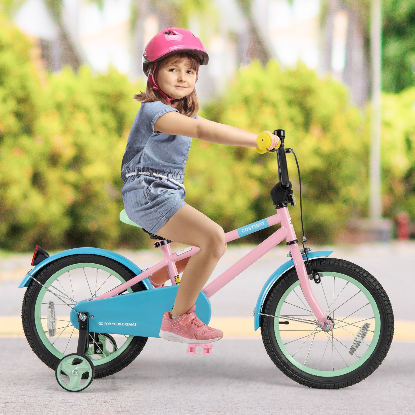 Kids Bike with Adjustable Handlebar and Saddle Pink-16 Inches Kids Crystal