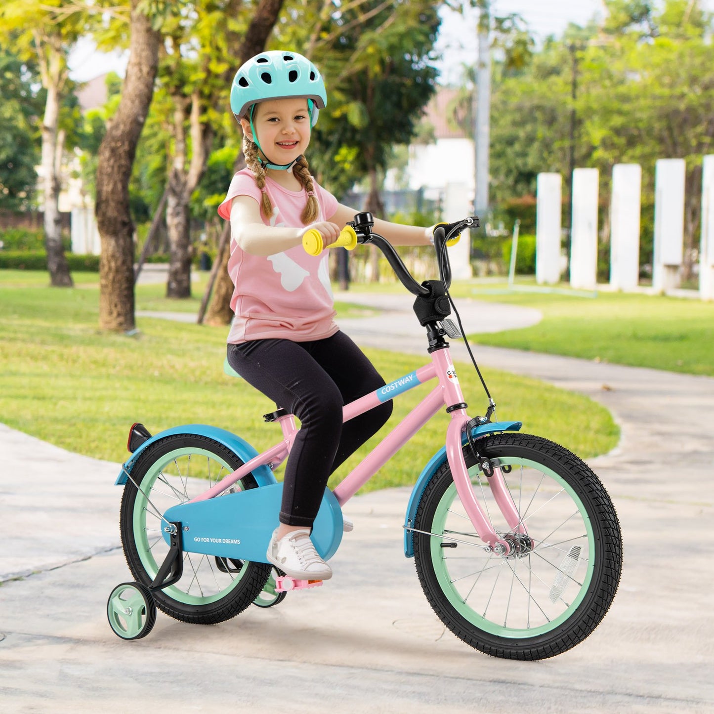 Kids Bike with Adjustable Handlebar and Saddle Pink-16 Inches Kids Crystal