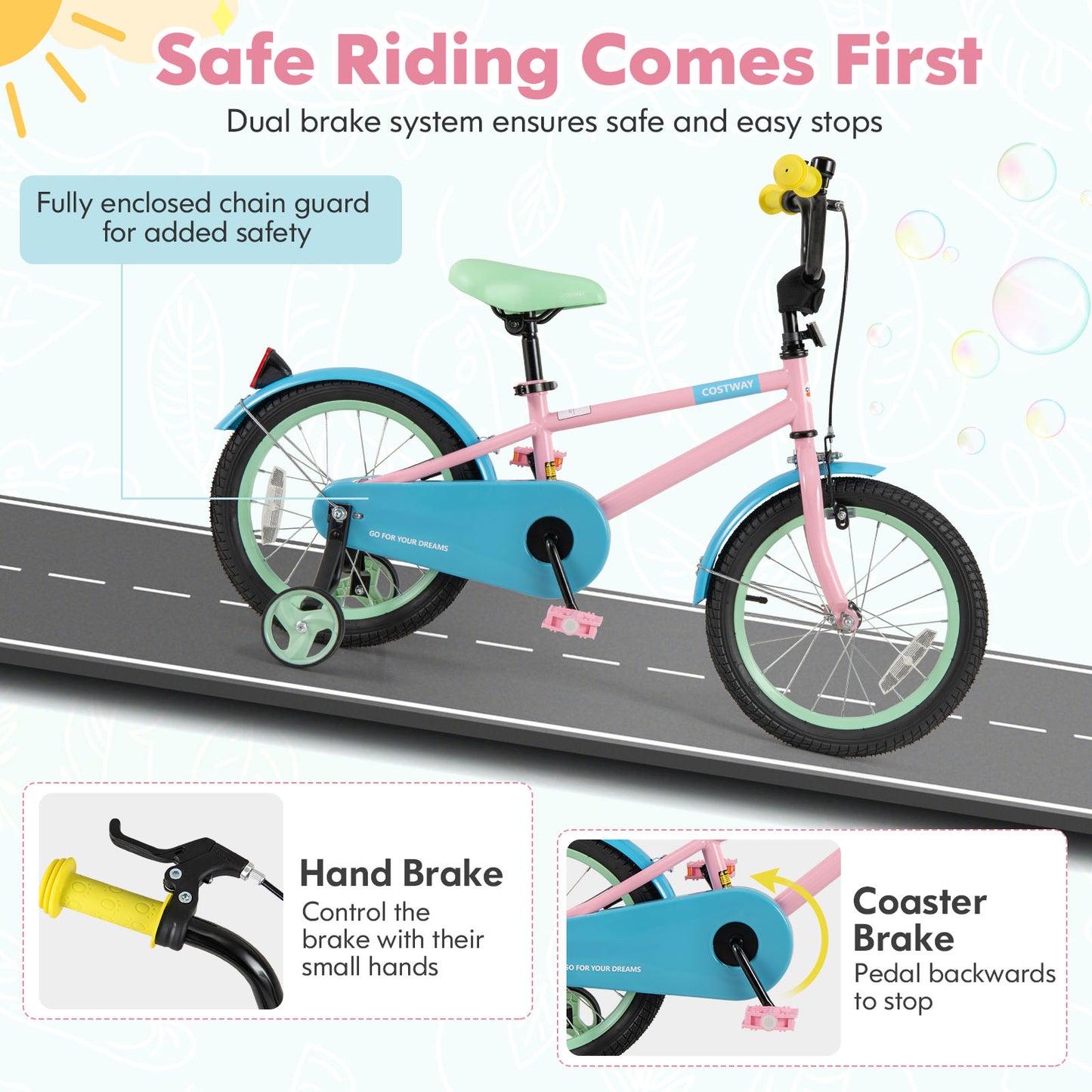 Kids Bike with Adjustable Handlebar and Saddle Pink-16 Inches Kids Crystal