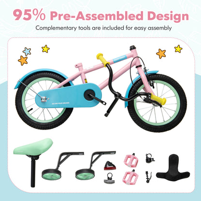 Kids Bike with Adjustable Handlebar and Saddle Pink-16 Inches