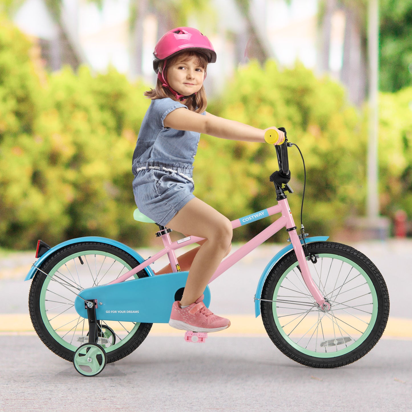 Kids Bike with Adjustable Handlebar and Saddle Pink-18 Inches Kids Crystal