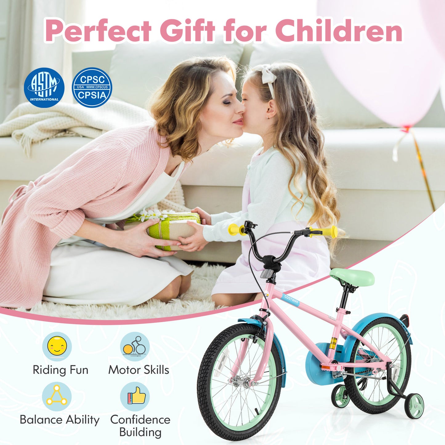 Kids Bike with Adjustable Handlebar and Saddle Pink-18 Inches Kids Crystal