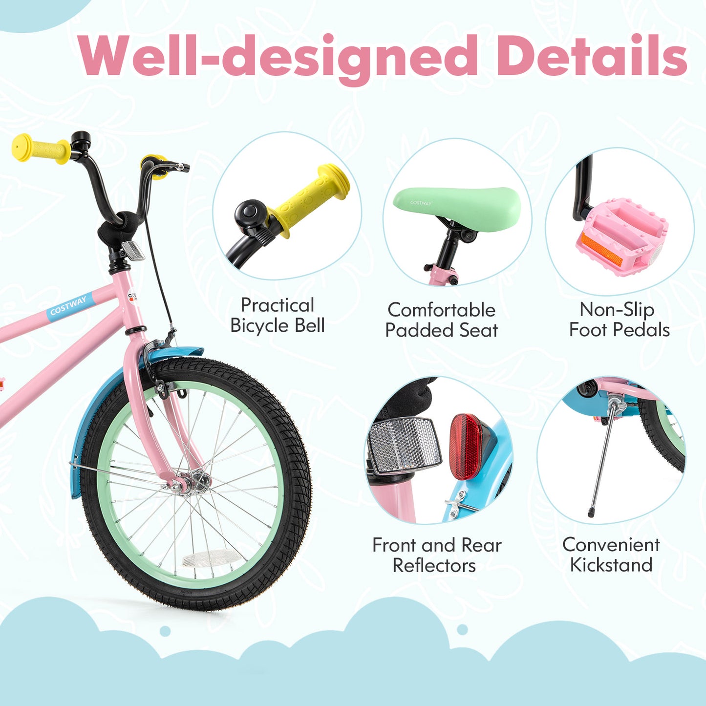 Kids Bike with Adjustable Handlebar and Saddle Pink-18 Inches Kids Crystal