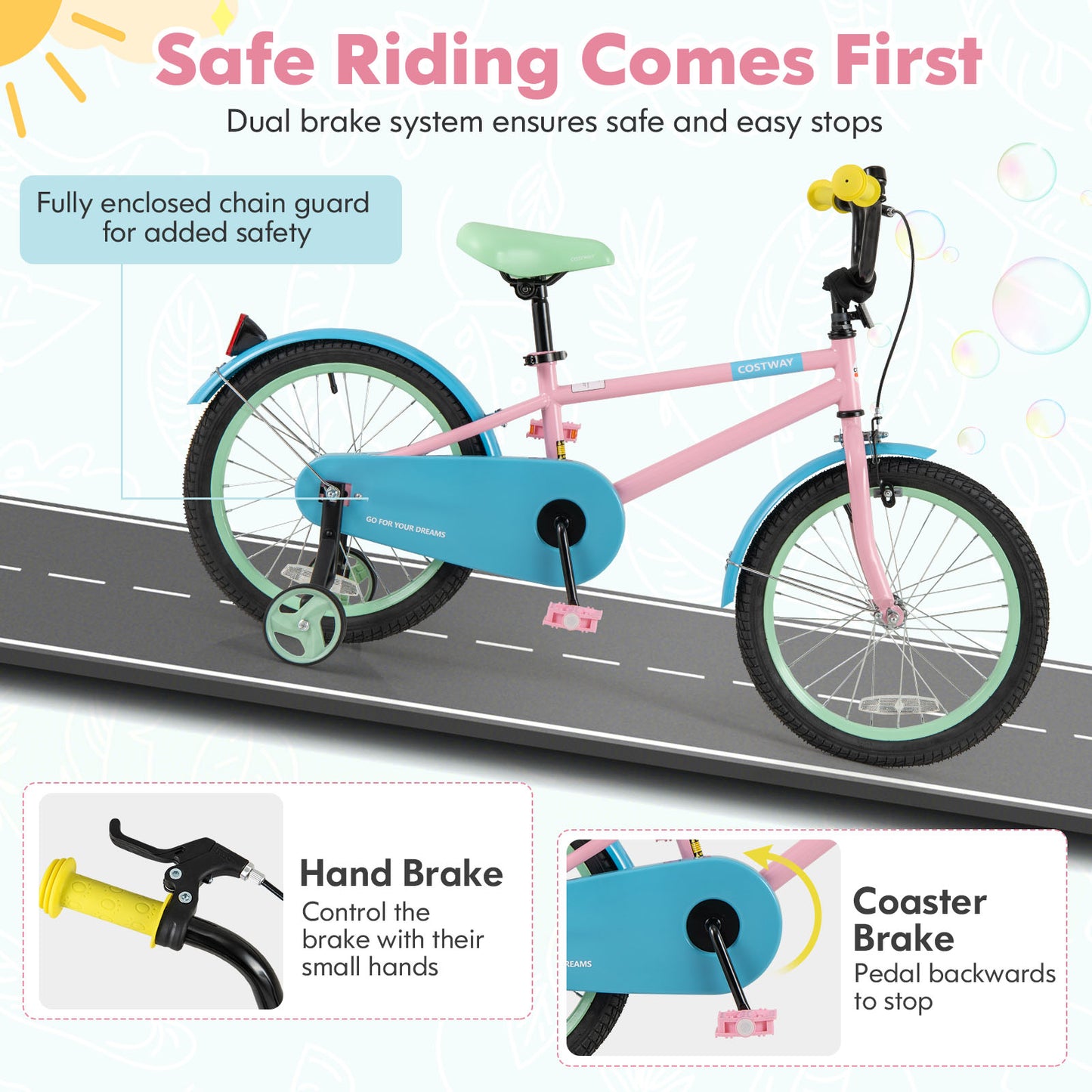 Kids Bike with Adjustable Handlebar and Saddle Pink-18 Inches Kids Crystal