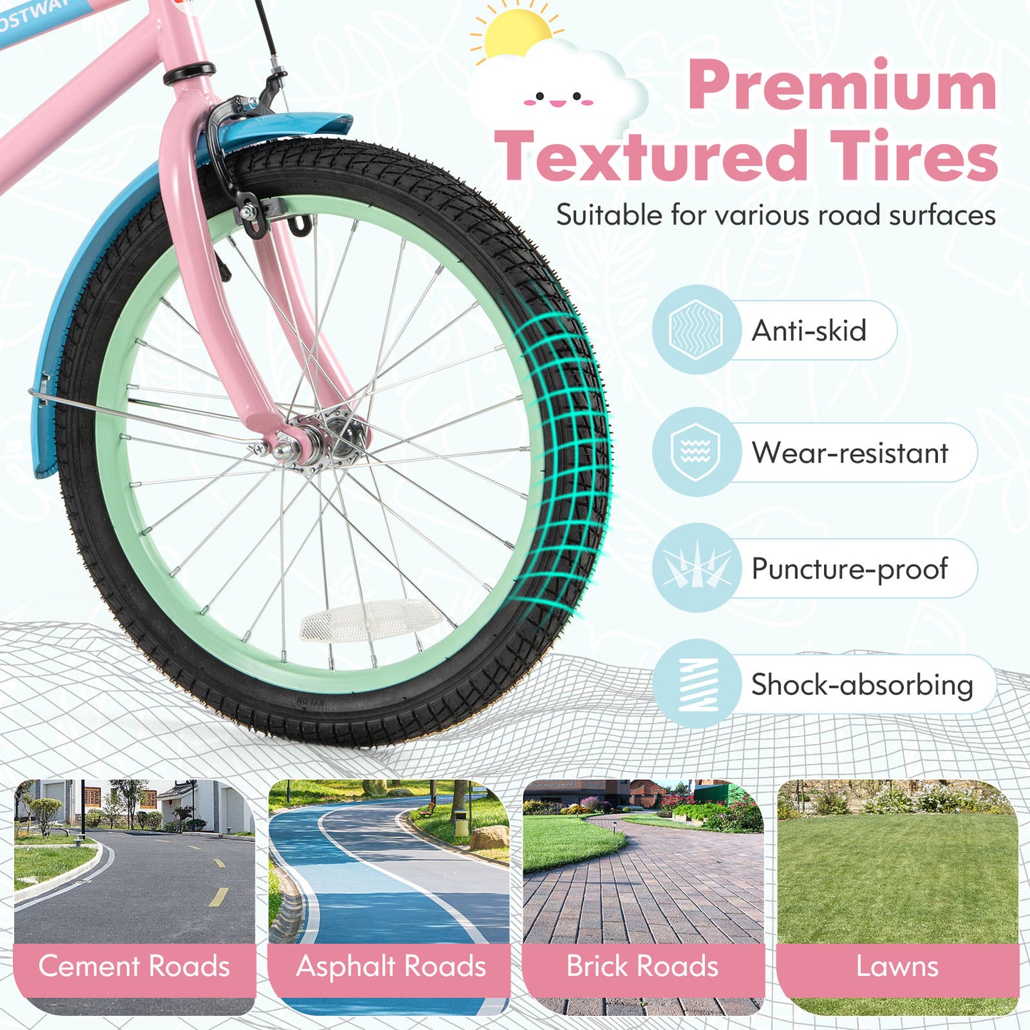Kids Bike with Adjustable Handlebar and Saddle Pink-18 Inches Kids Crystal