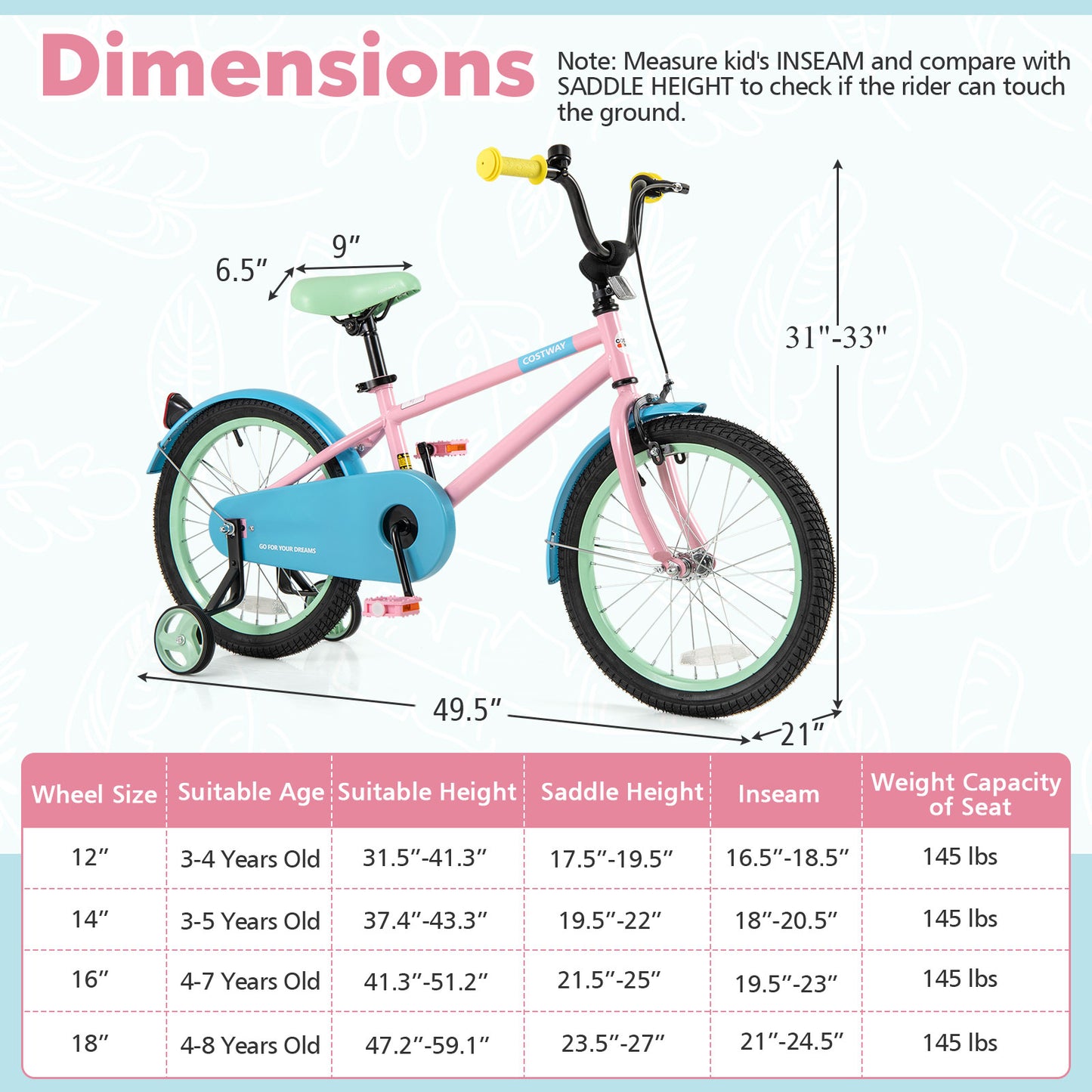 Kids Bike with Adjustable Handlebar and Saddle Pink-18 Inches Kids Crystal