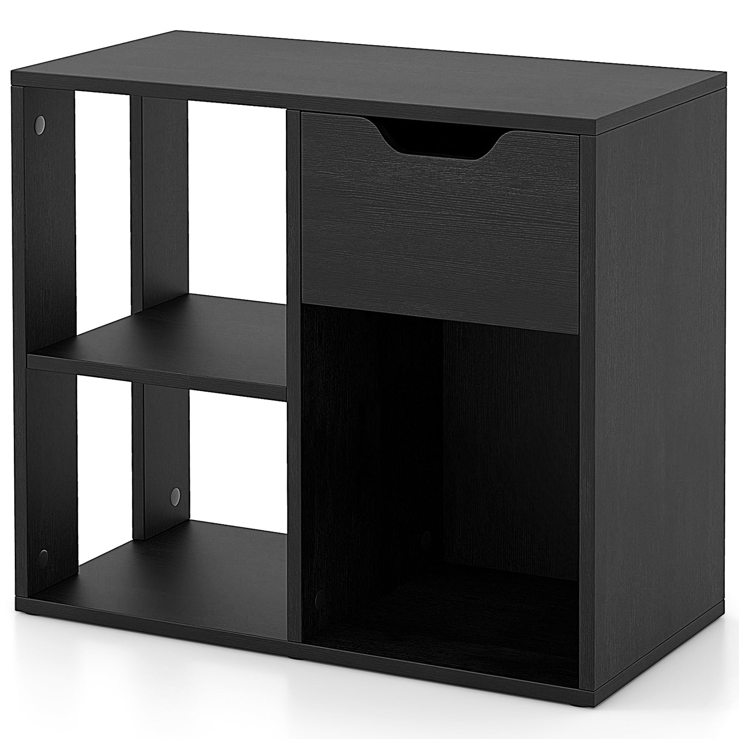 3-Cube Bookcase 2-tier Wooden Storage Shelf with Pull-out Drawer-Black Kids Crystal
