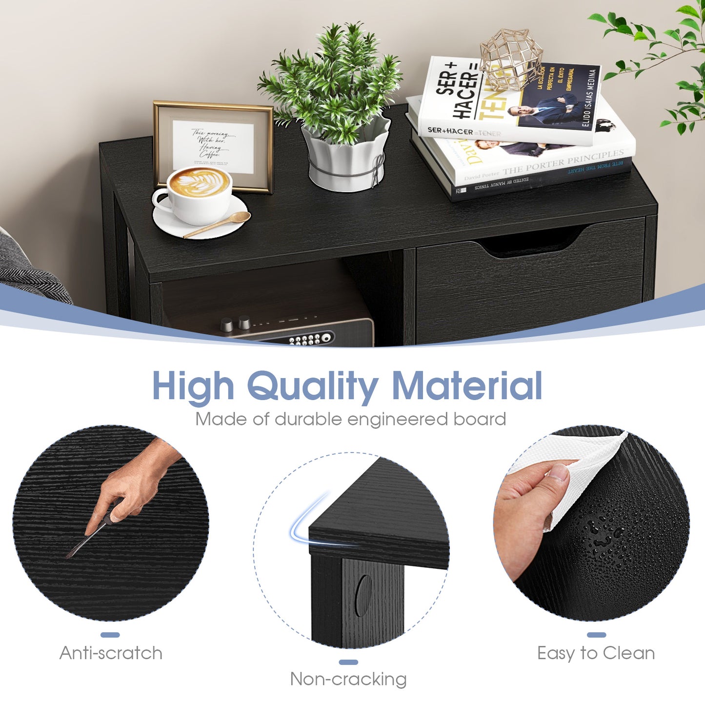 3-Cube Bookcase 2-tier Wooden Storage Shelf with Pull-out Drawer-Black Kids Crystal