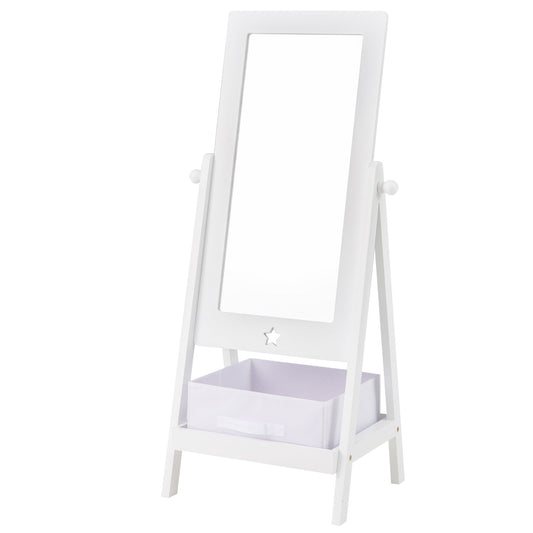 Kids Full Length Mirror 360 Degree Rotatable Dressing Mirror with Storage Bin-White Kids Crystal