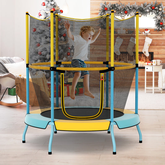 48 Inch Toddler Trampoline with Safety Enclosure Net-Yellow Kids Crystal