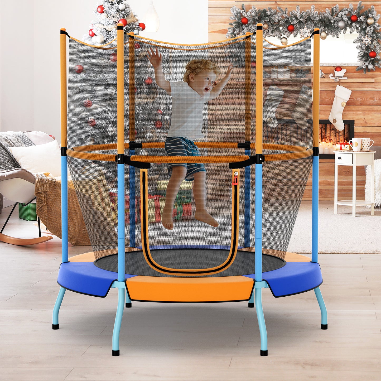 48 Inch Toddler Trampoline with Safety Enclosure Net-Orange Kids Crystal