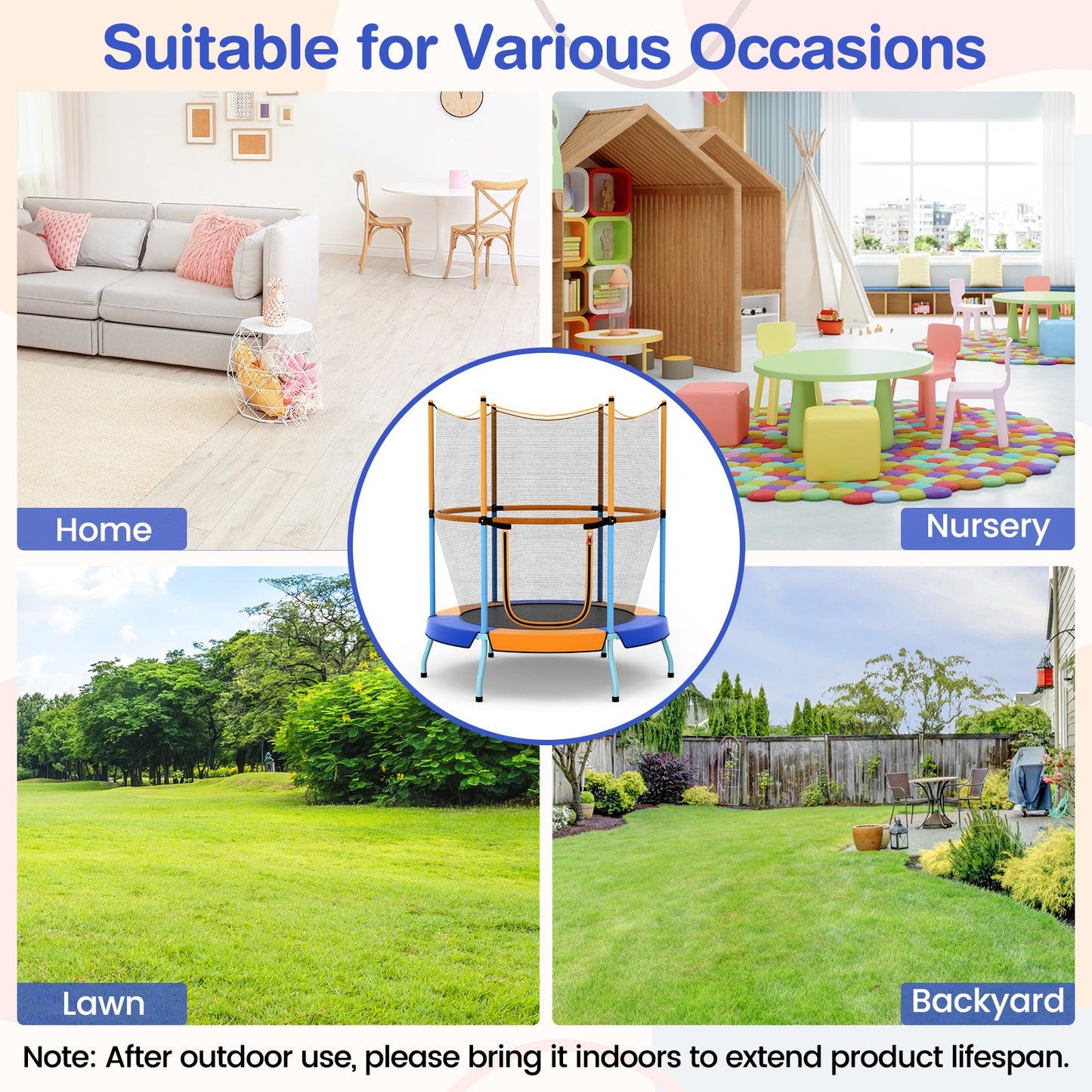 48 Inch Toddler Trampoline with Safety Enclosure Net-Orange Kids Crystal