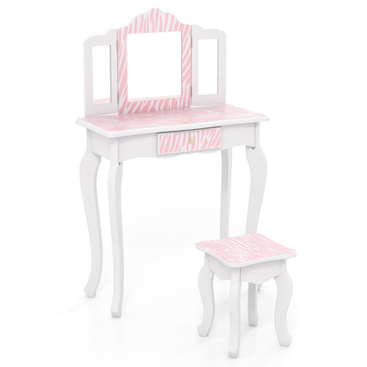 Kids Vanity Set with Drawer and 3 Makeup Accessories-Pink Kids Crystal
