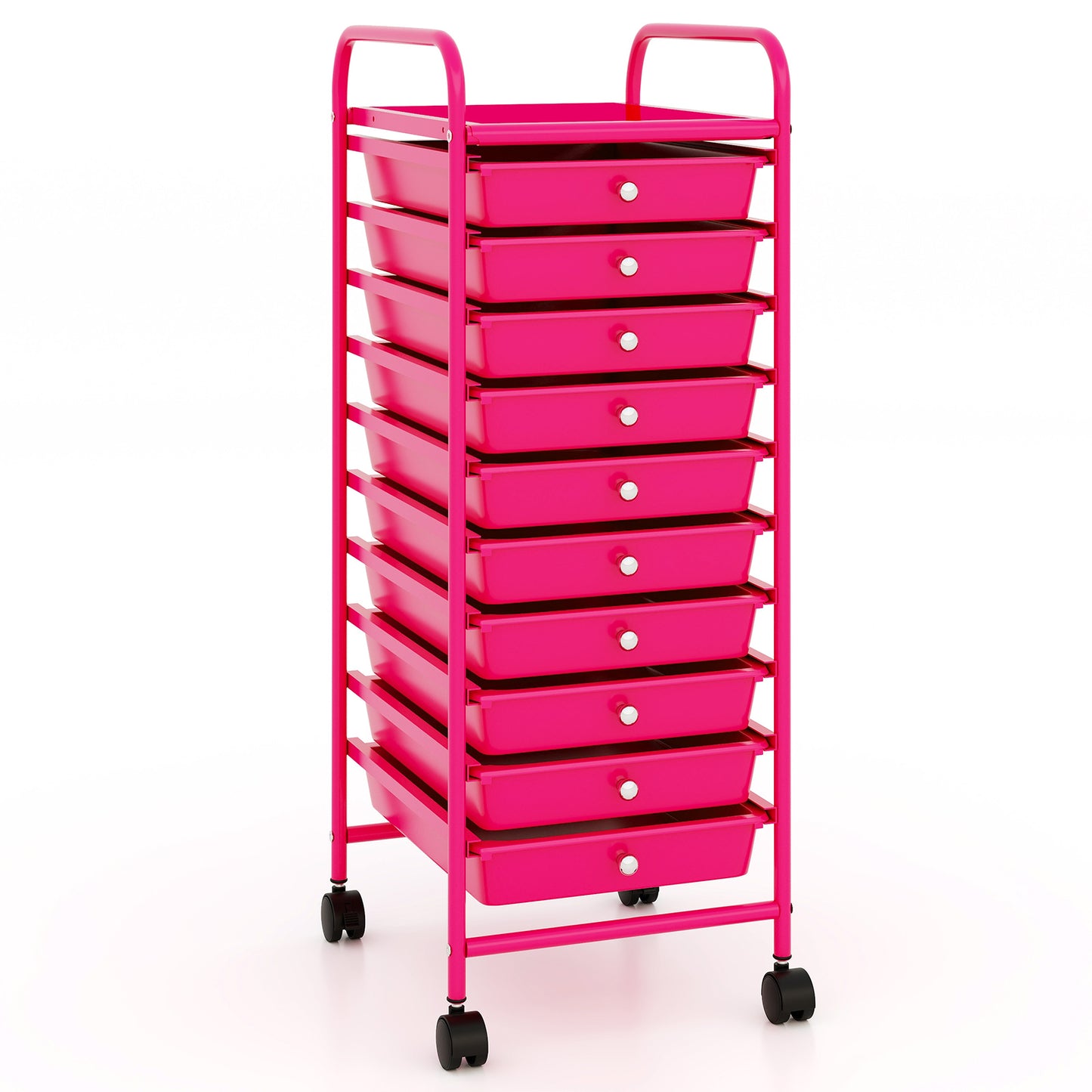 10 Drawer Rolling Storage Cart Organizer with 4 Universal Casters-Pink Kids Crystal