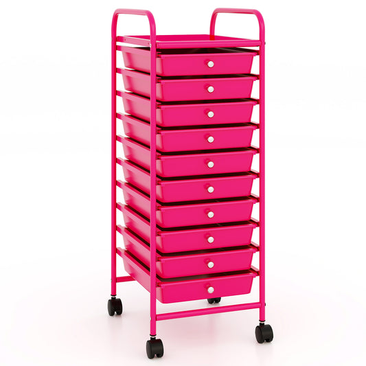 10 Drawer Rolling Storage Cart Organizer with 4 Universal Casters-Pink Kids Crystal