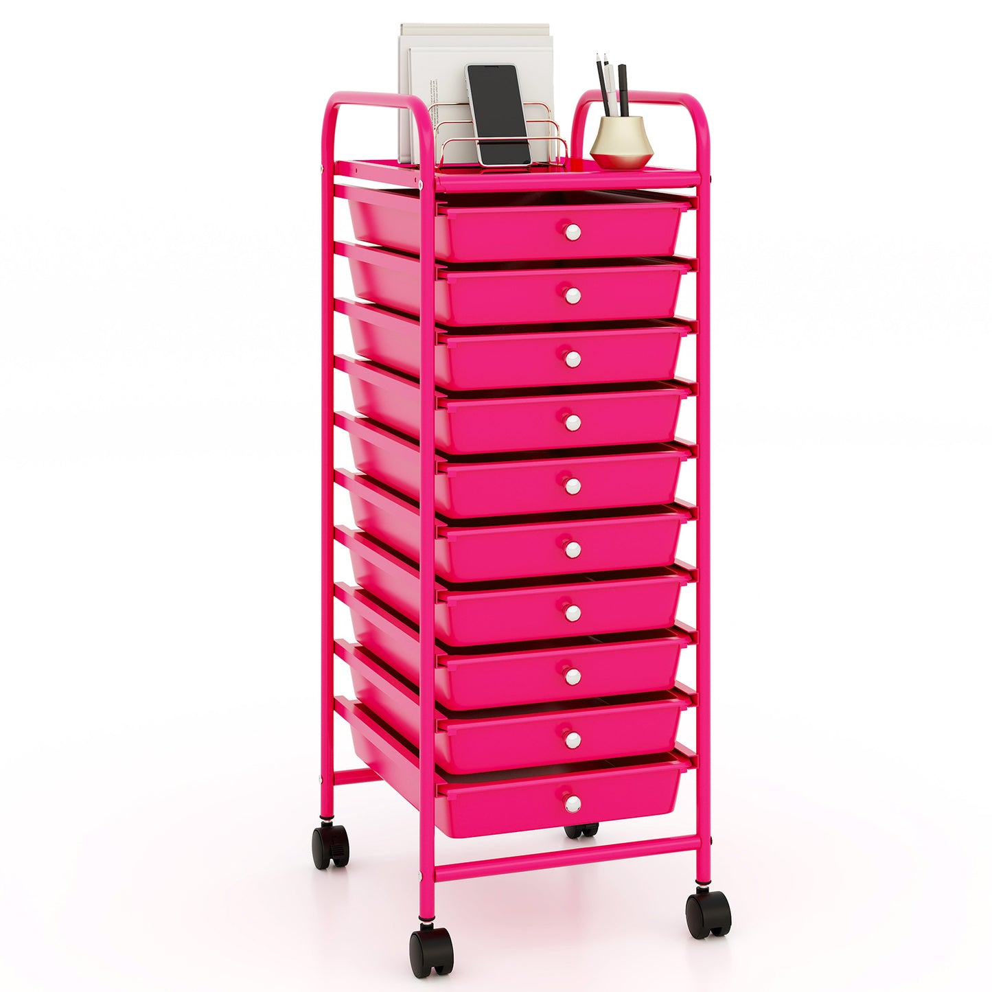 10 Drawer Rolling Storage Cart Organizer with 4 Universal Casters-Pink Kids Crystal