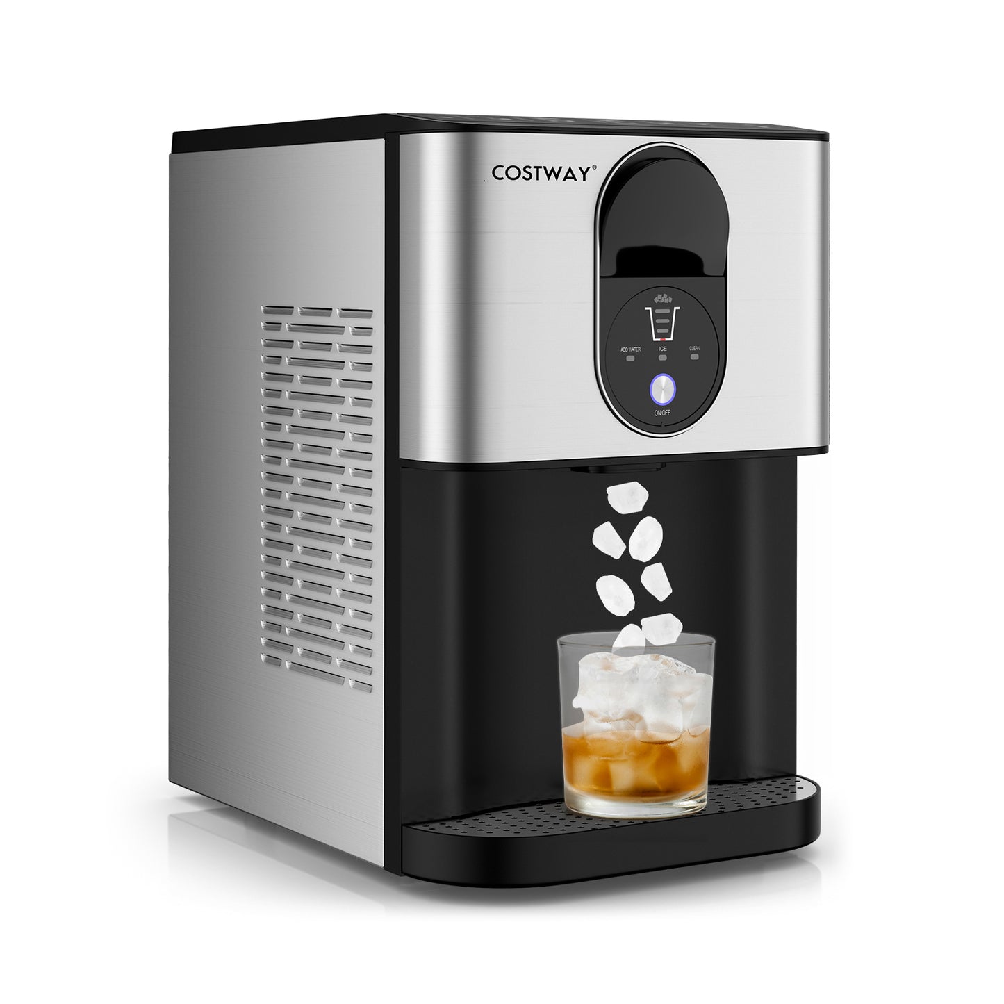 Self Dispensing Nugget Ice Maker Countertop with Soft Chewable Pellet Ice Cubes-Silver Kids Crystal