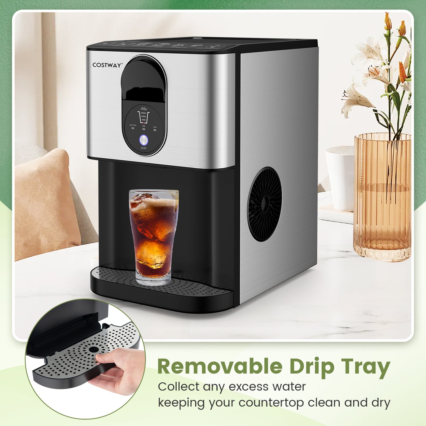 Self Dispensing Nugget Ice Maker Countertop with Soft Chewable Pellet Ice Cubes-Silver Kids Crystal