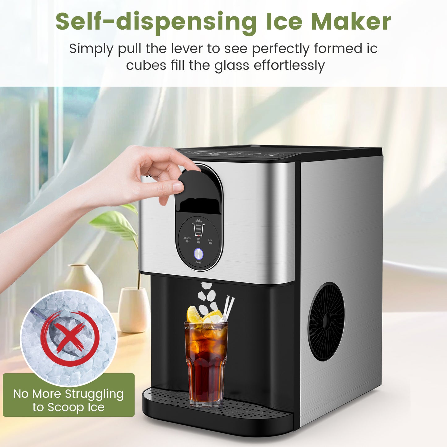 Self Dispensing Nugget Ice Maker Countertop with Soft Chewable Pellet Ice Cubes-Silver Kids Crystal
