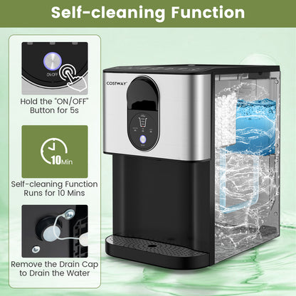 Self Dispensing Nugget Ice Maker Countertop with Soft Chewable Pellet Ice Cubes-Silver