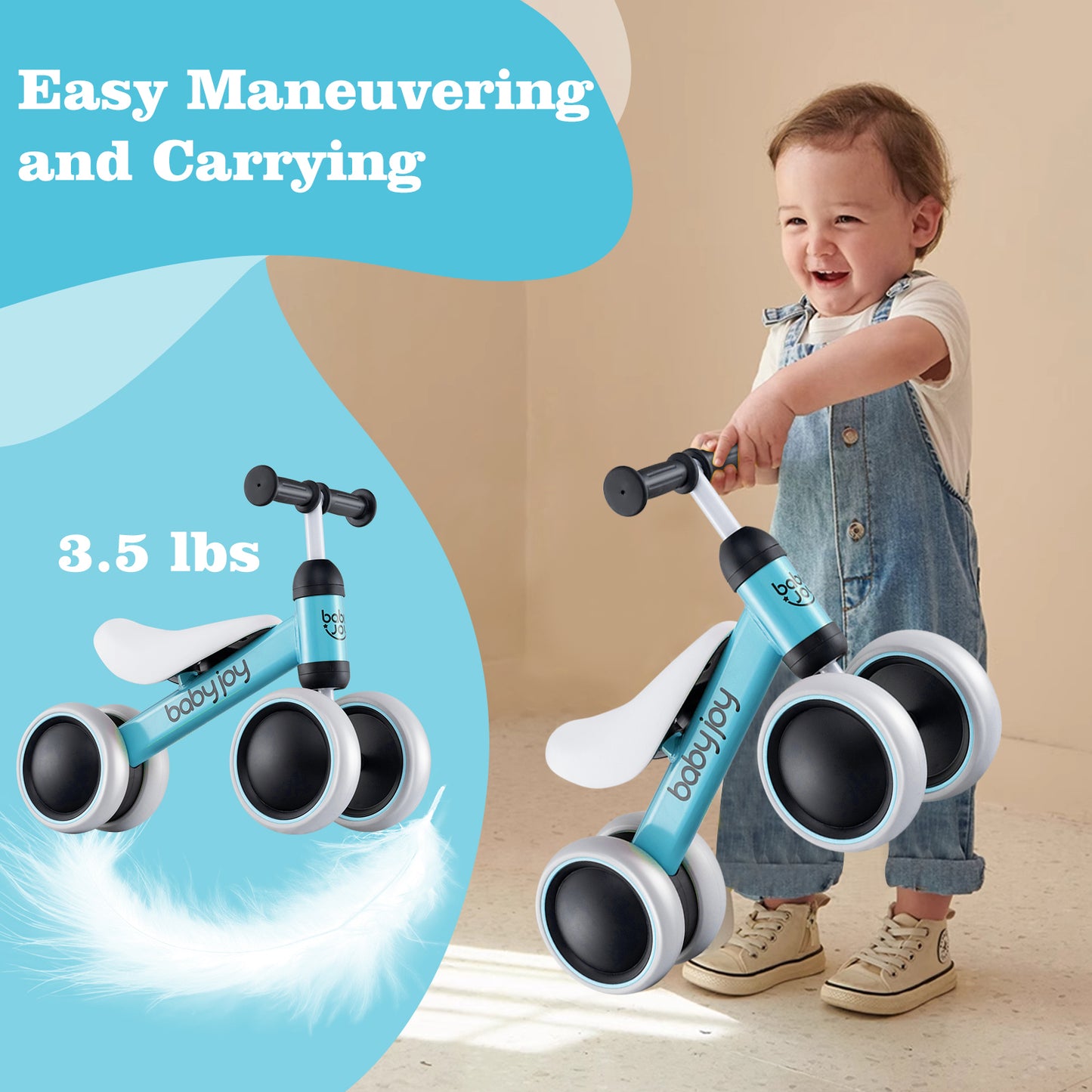 Baby Balance Bike for 2 Years Old Boys Girls No Pedal 4 Wheels-Blue Kids Crystal