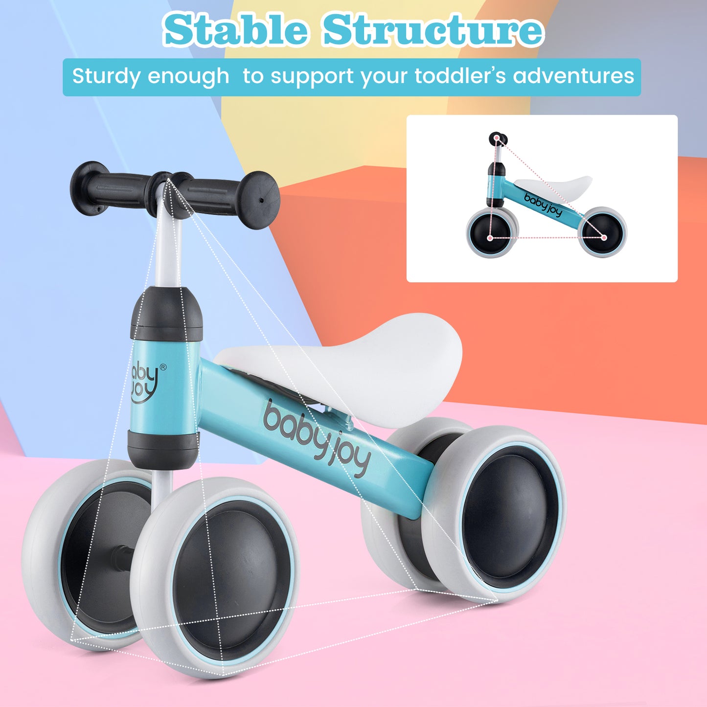 Baby Balance Bike for 2 Years Old Boys Girls No Pedal 4 Wheels-Blue Kids Crystal