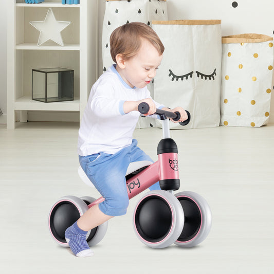 Baby Balance Bike for 2 Years Old Boys Girls No Pedal 4 Wheels-Pink Kids Crystal