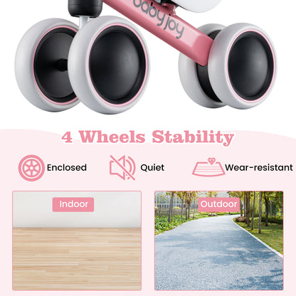 Baby Balance Bike for 2 Years Old Boys Girls No Pedal 4 Wheels-Pink