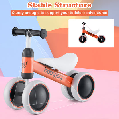 Baby Balance Bike for 2 Years Old Boys Girls No Pedal 4 Wheels-Orange