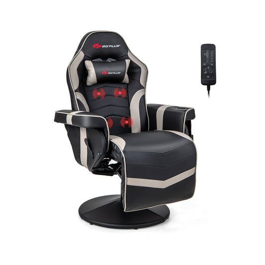 Massage Video Gaming Recliner Chair with Adjustable Height-Gray Kids Crystal