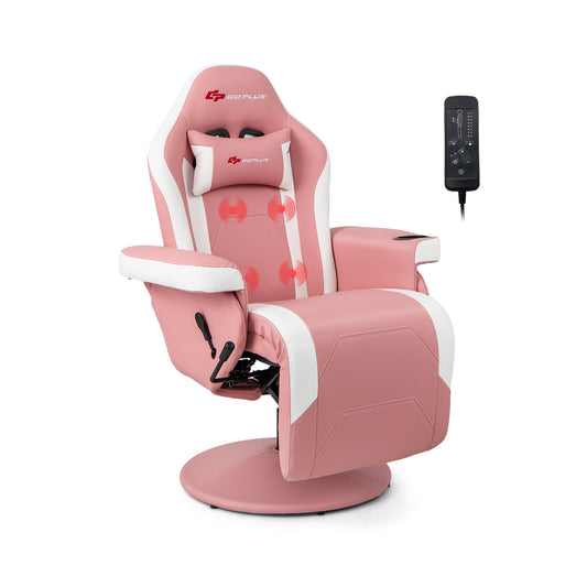 Massage Video Gaming Recliner Chair with Adjustable Height-Pink Kids Crystal