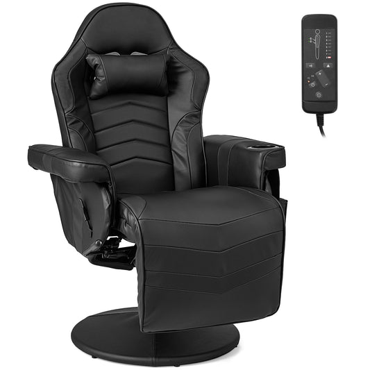 Massage Video Gaming Recliner Chair with Adjustable Height-Black Kids Crystal