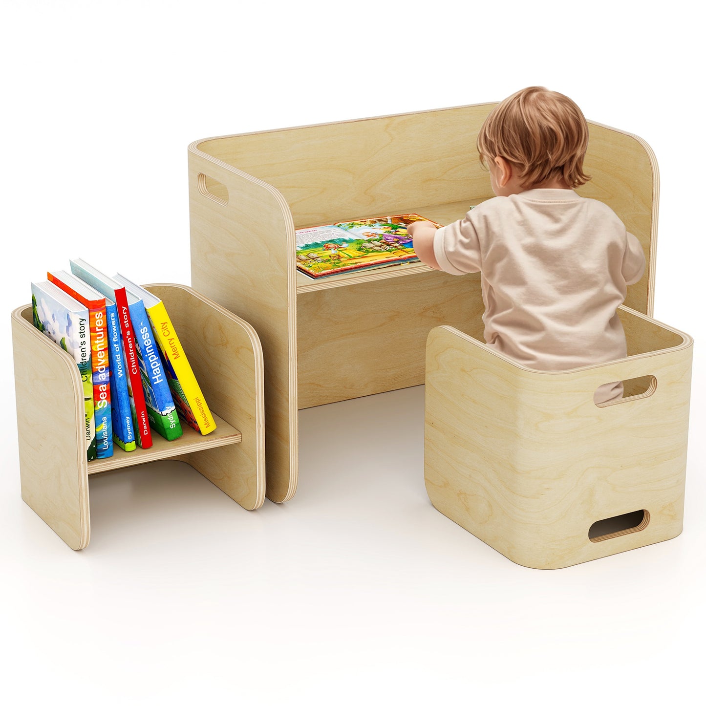 3 Pieces Kids Wooden Table and Chair Set-Natural Kids Crystal