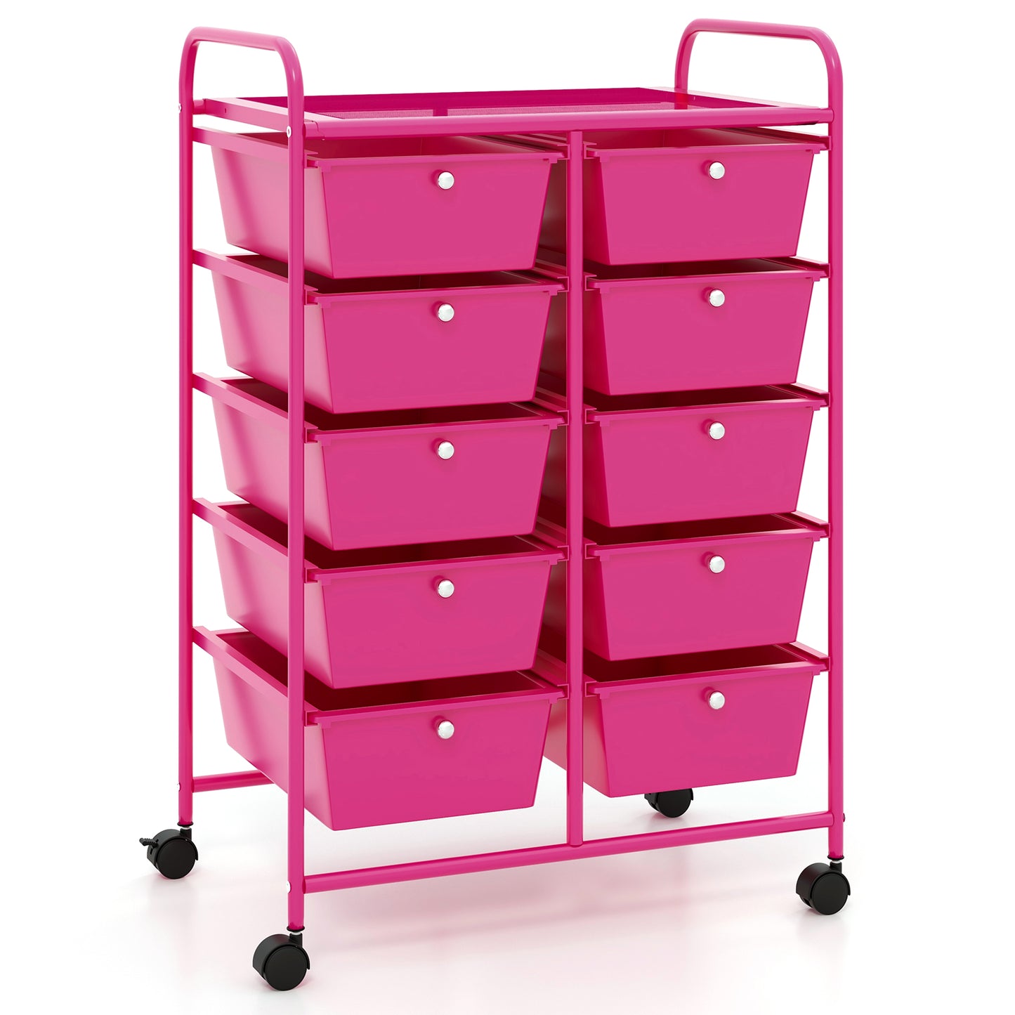 10-Drawer Rolling Storage Cart-Pink Kids Crystal