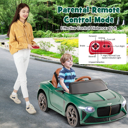 12V Powered Car Kids Ride-on Racer Car Licensed Bentley Bacalar-Green
