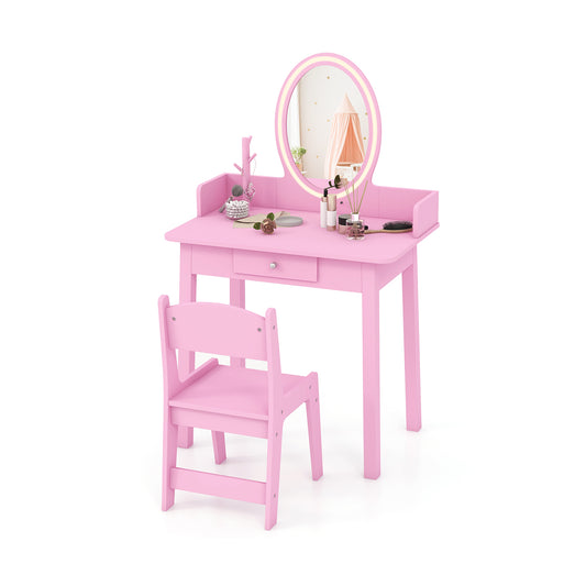 Kids Vanity Set with Lighted Mirror-Pink Kids Crystal