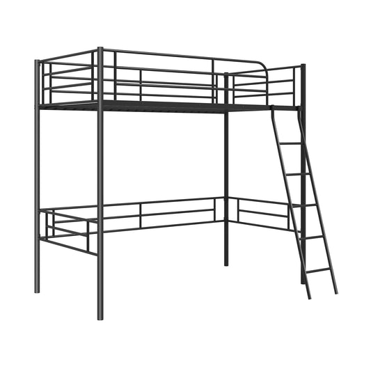 Twin Metal Loft Bed Frame with Ladder and Metal Slats Support-Black Kids Crystal