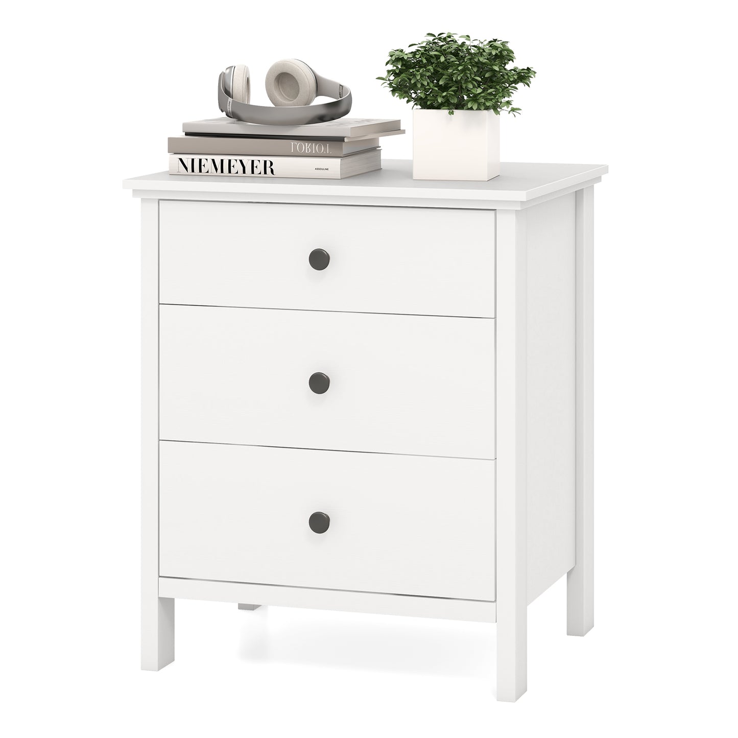 3-Drawer Wooden Nightstand Modern Bedside Table-White Kids Crystal